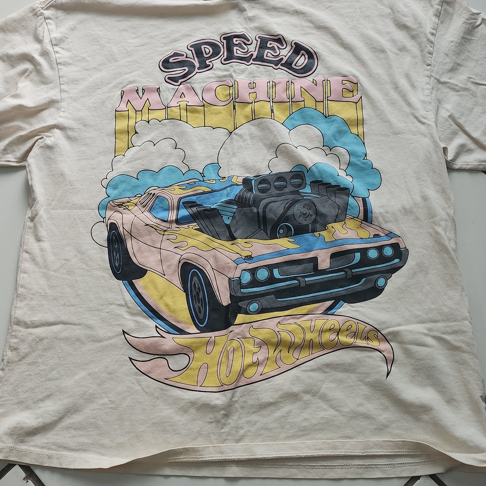 H&M Oversized Cream Hot Wheels Graphic Tee